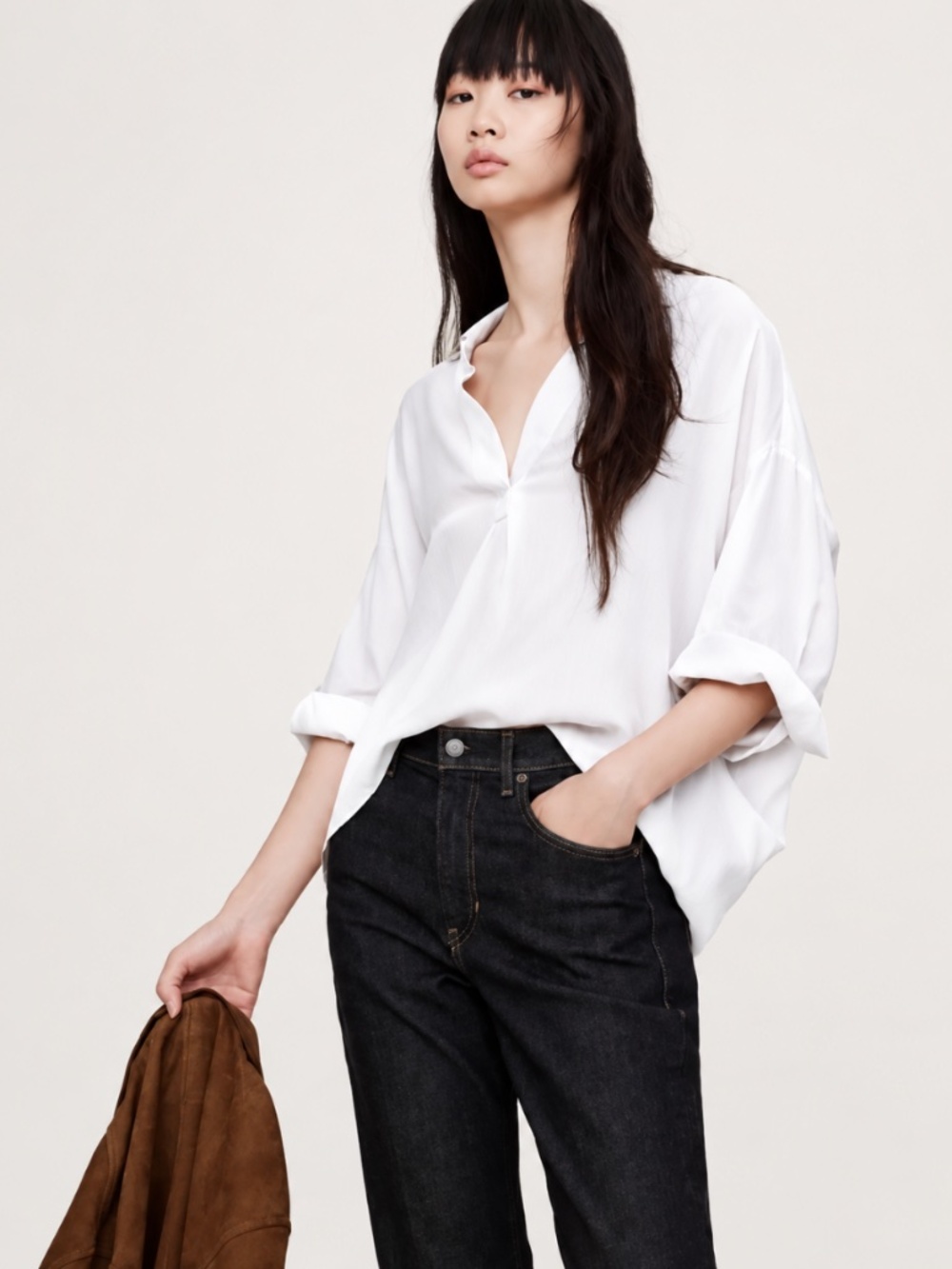Banana Republic The Oversized Twill Popover Top. Color White. M